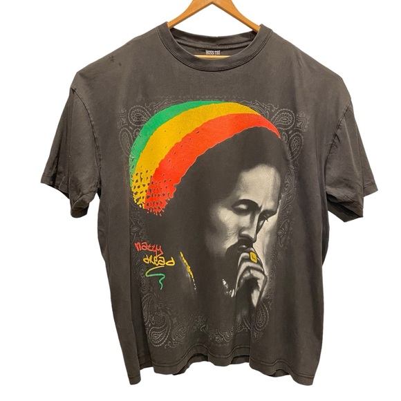 Vintage Reggae Rasta Bob Marley Natty Dread T-Shirt 2XL Black Hoss T USA Patina - Picture 5 of 12